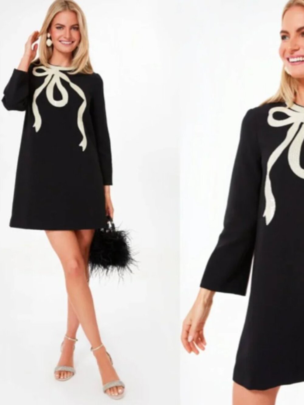 Tuckernuck | Black Bow Jamie Long Sleeve Sequins Mini Dress Size XXL